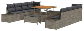 vidaXL Σετ Καναπέ Κήπου με μαξιλάρι 11 pcs Γκρι Πολυ ράταν