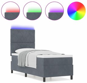 vidaXL Κρεβάτι με Στρώμα και LED  Γκρι Σκούρο 80x200 cm Βελούδο