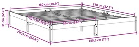 Πλαίσιο Κρεβατιού Μακρύ Χωρίς Στρώμα 180x210 εκ Μασίφ Πεύκο - Καφέ