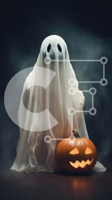 Intra Συλλεκτικό Ξύλινο Παζλ Plywood  4mm - Spooky Ghost and Pumpkin για το Halloween Σε Ξύλινο Κουτί - Διαστάσεις Puzzle: 10x10 cm – 25 κομμάτια
