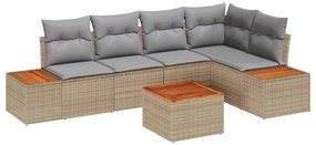 vidaXL Σετ Καναπέ Κήπου με μαξιλάρι 6 pcs Μπεζ Πολυ ράταν