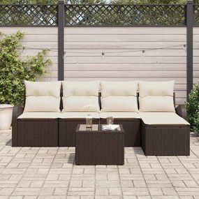 vidaXL Σετ Καναπέ Κήπου με μαξιλάρι 6 pcs Καφέ και λευκό Πολυ ράταν