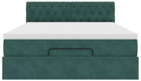 vidaXL Οθωμανικό κρεβάτι με στρώμα σκούρο πράσινο 140x200cm Βελούδο