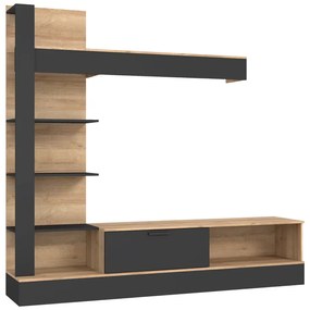 Σύνθετο σαλονιού Dranko pakoworld μαύρο-oak μελαμίνης 205x41.5x192εκ 318-000010