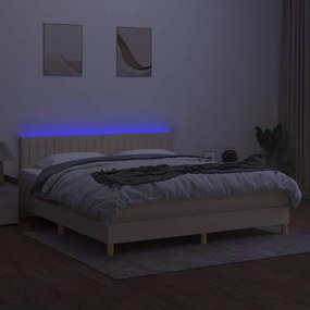 vidaXL Κρεβάτι Boxspring με Στρώμα &amp; LED Κρεμ 180x200 εκ. Υφασμάτινο
