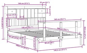 Κρεβάτι Βιβλιοθήκη Χωρίς Στρώμα 140x200 εκ Μασίφ Ξύλο Πεύκο - Λευκό