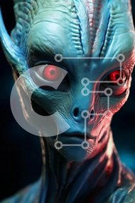 Intra Συλλεκτικό Ξύλινο Παζλ Plywood  4mm - Εξωγήινος με κόκκινα μάτια και μπλε σώμα Σε Ξύλινο Κουτί - Διαστάσεις Puzzle: 10x10 cm – 25 κομμάτια