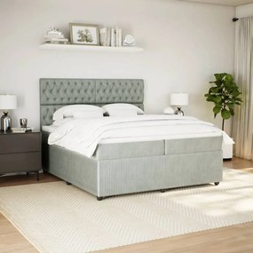 vidaXL Κρεβάτι Boxspring με Στρώμα Ανοιχτό Γκρι 200x200 εκ. Βελούδινο