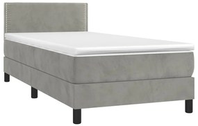 vidaXL Κρεβάτι Boxspring με Στρώμα Ανοιχτό Γκρι 100x200 εκ. Βελούδινο