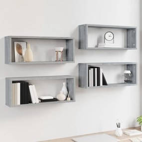 Ραφιέρες Τοίχου Κύβος 4 τεμ Γκρι Sonoma 60x15x23 εκ. Επεξ. Ξύλο - Γκρι