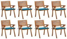 3075205 vidaXL Καρέκλες Κήπου 8 τεμ. από Μασίφ Ξύλο Ακακίας με Μαξιλάρια Μπλε, 1 Τεμάχιο