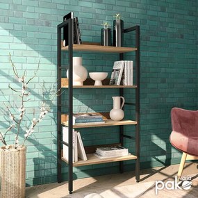 Βιβλιοθήκη Ramon pakoworld χρώμα φυσικό - μαύρο 60x28x125,5εκ
