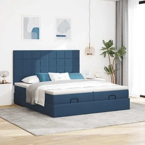 vidaXL Οθωμανικό κρεβάτι με στρώματα &amp; LEDs Μπλε 200x200cm ύφασμα