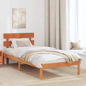 vidaXL Κρεβάτι με Κεφαλάρι Κερωμένο Καφέ 75x190 εκ. Μασίφ Ξύλο Πεύκου