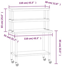 Πάγκος Εργασίας Κουζίνας με Ράφι 110x55x150 εκ. Ανοξείδ. Ατσάλι