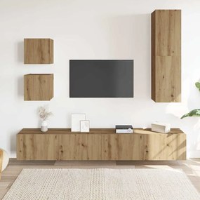 vidaXL Σετ ντουλαπιών τηλεόρασης 5 τεμαχίων Επιτοίχιο Τεχνικής Δρυς