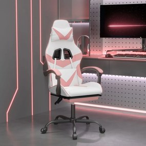VidaXL Καρέκλα Gaming Περιστεφόμενη Υποπόδιο Λευκή & Ροζ Συνθ. Δέρμα