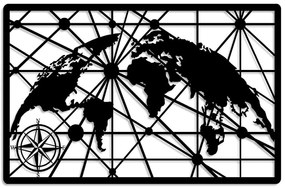 Διακοσμητικό Τοίχου World Map 899SKL2637 66x40cm Black Wallity Μέταλλο