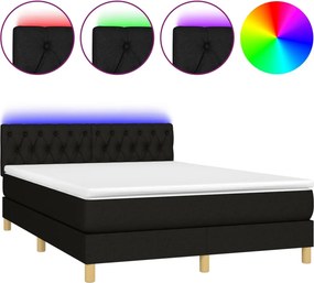 vidaXL Κρεβάτι Boxspring με Στρώμα &amp; LED Μαύρο 140x190 εκ. Υφασμάτινο