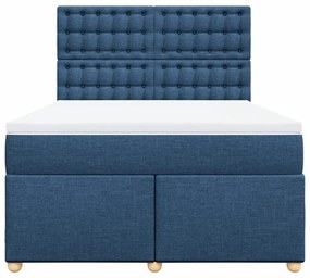 Κρεβάτι Boxspring με Στρώμα Μπλε 140x190 εκ. Υφασμάτινο - Μπλε