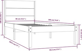 vidaXL Πλαίσιο Κρεβατιού 90 x 190 εκ. από Μασίφ Ξύλο Single