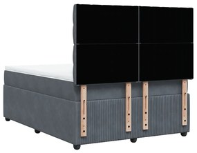 Κρεβάτι Boxspring με Στρώμα Σκούρο Γκρι 140x190 εκ. Βελούδινο - Γκρι