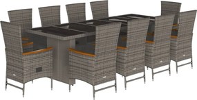 vidaXL Σετ Τραπεζαρίας Κήπου 11 Τεμαχίων Γκρι Συνθ. Ρατάν με Μαξιλάρια