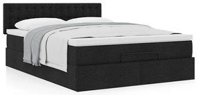 vidaXL Οθωμανικό κρεβάτι με στρώμα Μαύρο 140x200cm Ύφασμα