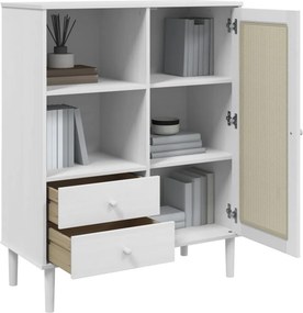 vidaXL Ντουλάπι Ψηλό SENJA Λευκό/Ρατάν 90x40x112 εκ. Μασίφ Ξύλο Πεύκου