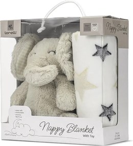 NAPPY WHITE BLANKET WITH BEIGE ELEPHANT