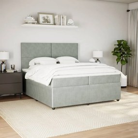 vidaXL Κρεβάτι Boxspring με Στρώμα Ανοιχτό Γκρι 200x200 εκ. Βελούδινο