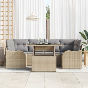 vidaXL Σετ Καναπέ Κήπου 7 Τεμαχίων με Μαξιλάρια Μπεζ Πολυ Ρατάν