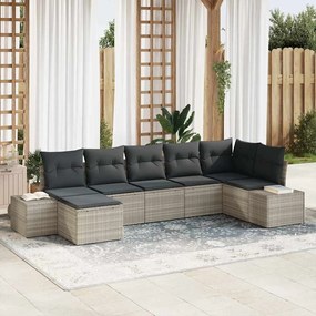 vidaXL Σετ Καναπέ Κήπου με μαξιλάρι 7 pcs Ανοιχτό γκρι Πολυ ράταν
