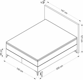 Double Bed Base &amp; Headboard Abella 140 x 200 - Grey Grey