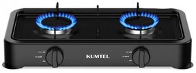 KUMTEL HGCL-1005B διπλή εστία αερίου, υγραέριο οικιακής χρήσης, 46,4x25,7, Αντιολισθητικά πόδια, Μαύρο