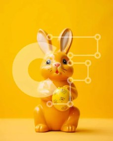 Intra Συλλεκτικό Ξύλινο Παζλ Plywood  4mm - Ειδώλιο λαγουδάκι του Πάσχα με αυγό σε κίτρινο φόντο Σε Ξύλινο Κουτί - Διαστάσεις: 10x10 cm – 25 κομμάτια