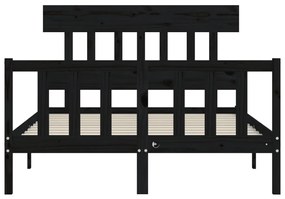 Πλαίσιο Κρεβατιού με Κεφαλάρι Μαύρο Μασίφ Ξύλο Small Double - Μαύρο