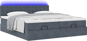 vidaXL Οθωμανικό κρεβάτι με στρώματα &amp; LEDs Σκούρο γκρι Βελούδο