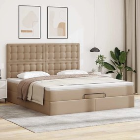 VidaXL Οθωμανικό κρεβάτι με στρώμα & LEDs Cappucino Faux Leather