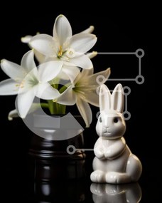 Intra Συλλεκτικό Ξύλινο Παζλ Plywood 4mm - Λευκό ειδώλιο λαγουδάκι με κρίνους Σε Ξύλινο Κουτί - Διαστάσεις: 10x10 cm – 25 κομμάτια