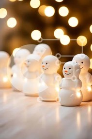 Intra Συλλεκτικό Ξύλινο Παζλ Plywood 4mm - Εορταστικά ειδώλια χιονάνθρωποι με φώτα Σε Ξύλινο Κουτί - Διαστάσεις: 10x10 cm – 25 κομμάτια