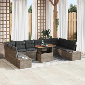 vidaXL Σετ Καναπέ Κήπου με αποθήκευση 11 pcs Γκρι Πολυ ράταν