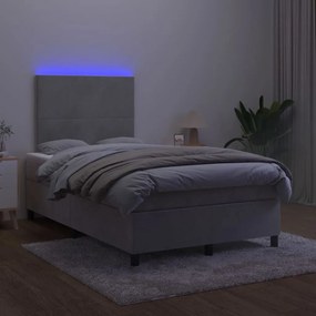 Κρεβάτι Boxspring με Στρώμα &amp; LED Αν.Γκρι 120x200 εκ. Βελούδινο - Γκρι