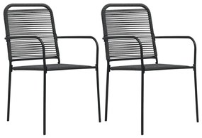 Καρέκλες Κήπου 2 τεμ. Μαύρες από Βαμβακερό Σχοινί / Ατσάλι