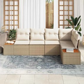 vidaXL Σετ Καναπέ Κήπου με μαξιλάρι 5 pcs μπεζ και κρεμ Πολυ ράταν