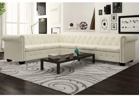 vidaXL Καναπές Γωνιακός Εξαθέσιος Chesterfield Λευκός Συνθετικό Δέρμα