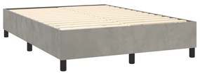 Κρεβάτι Boxspring με Στρώμα&amp;LED Αν. Γκρι 140x190 εκ. Βελούδινο - Γκρι