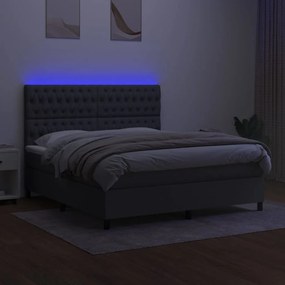 Κρεβάτι Boxspring με Στρώμα &amp; LED Σκ.Γκρι 180x200 εκ Υφασμάτινο - Γκρι