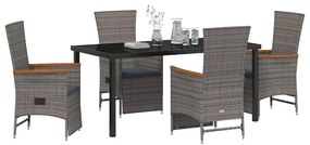 vidaXL Σέτ φαγητού για κήπο με μαξιλάρι 5 pcs Γκρι Πολυ ράταν