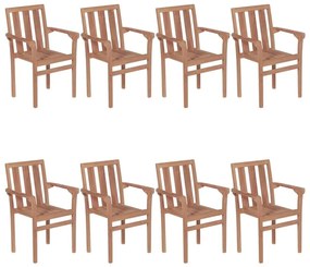 Καρέκλες Κήπου Στοιβαζόμενες 8 τεμ. Μασίφ Ξύλο Teak &amp; Μαξιλάρια - Γκρι